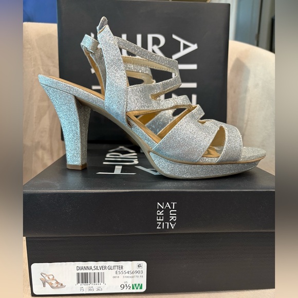 Naturalizer Shoes - Naturalizer Dianna Silver Strappy Heels 9.5 Wide
